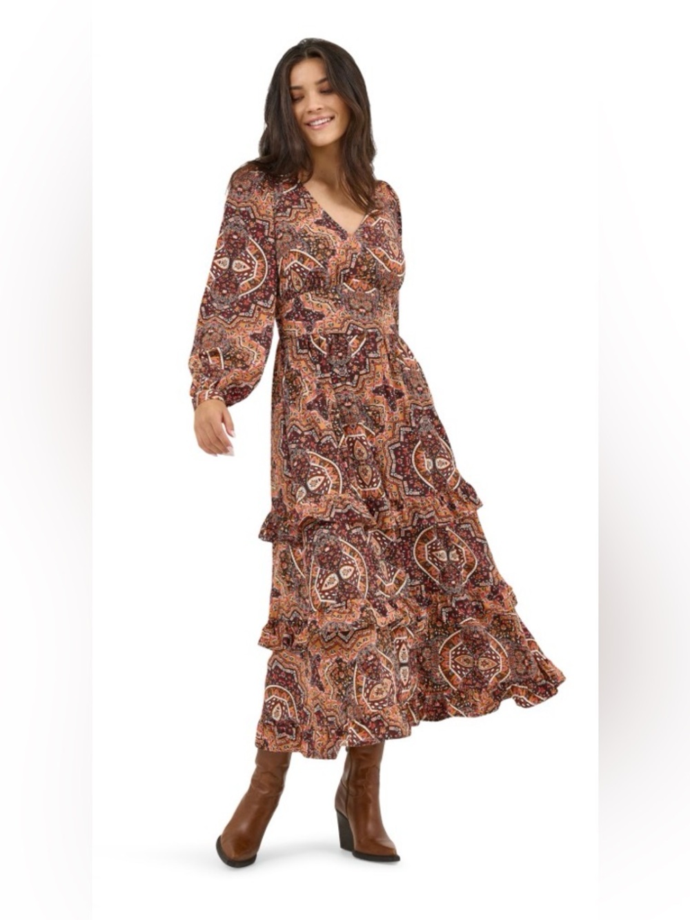 Wrangler Women's Retro Vintage Geo Tiered Maxi Dress